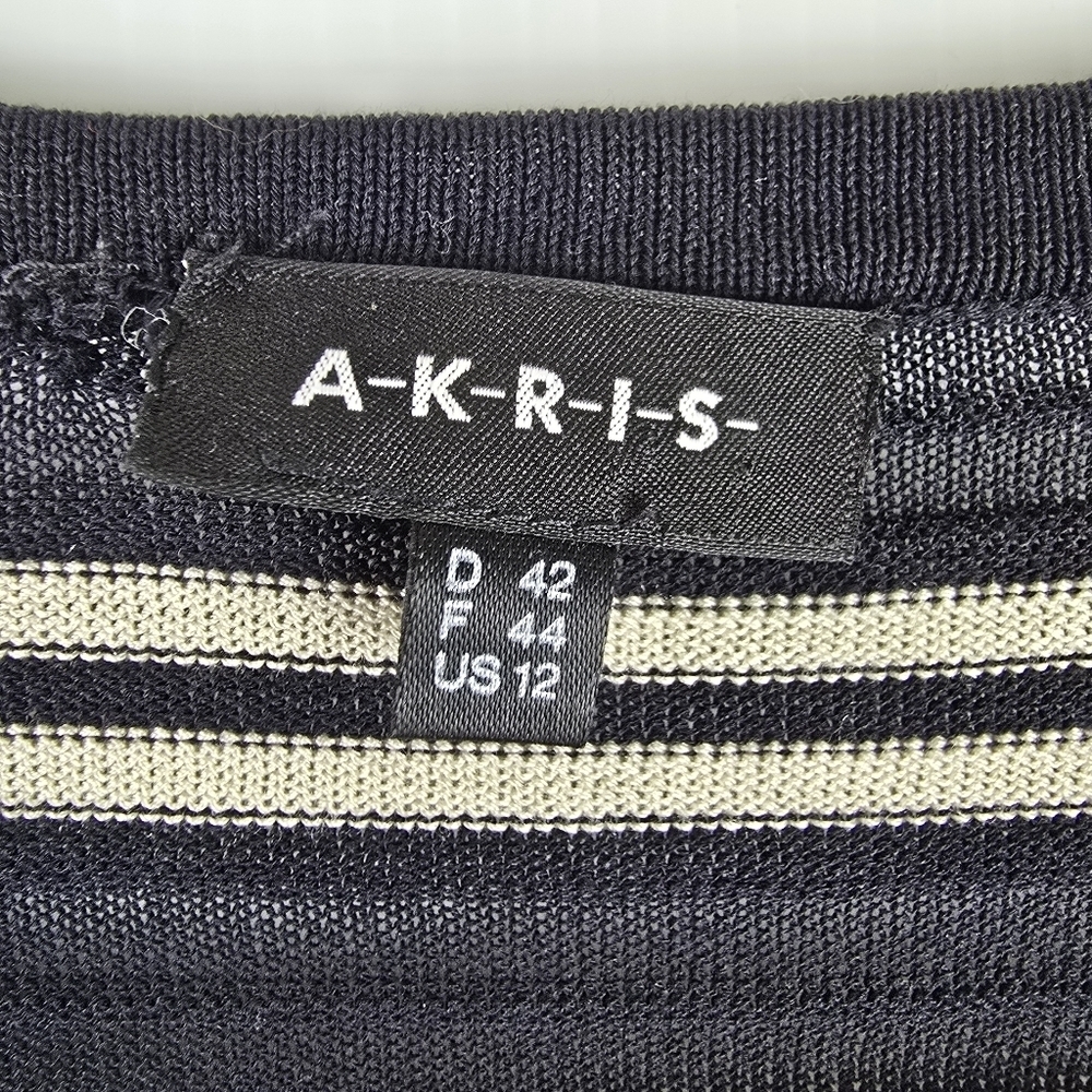 Akris Womens Cotton Silk Black Tan Striped Long Sleeve V Neck Lace Up Sweater 12 - Picture 5 of 9